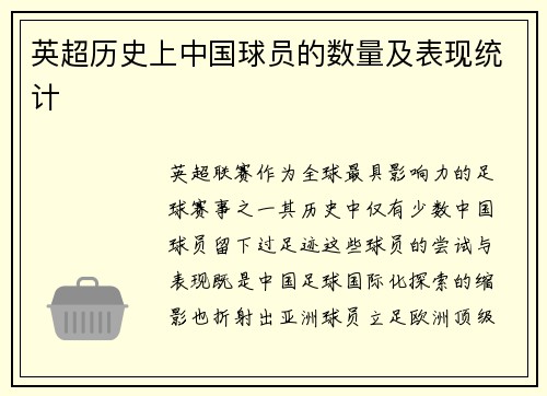 英超历史上中国球员的数量及表现统计